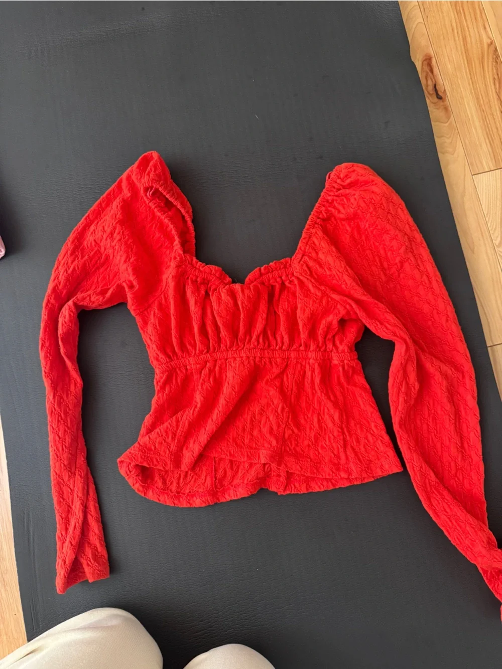 Free People Scarlet Red Smocked Button-Front Crop Top
